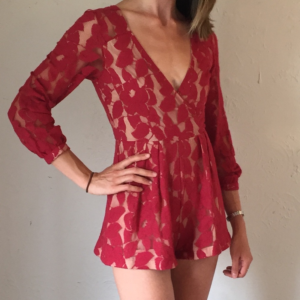 Red lace romper